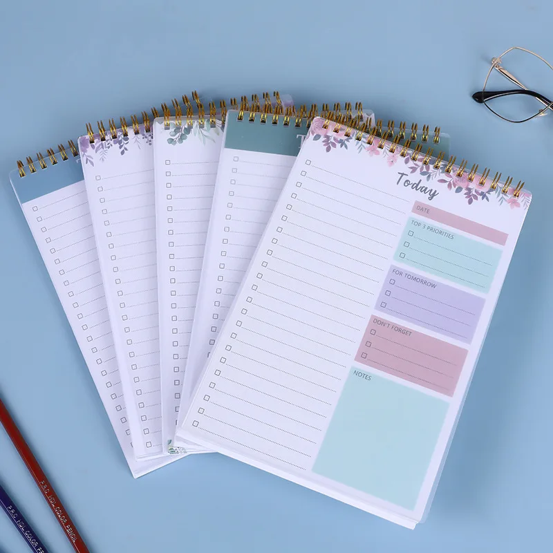Planificador diario floral con espiral, tamaño B5, agenda sin fecha, organizador de prioridades y notas para estudiantes y oficina.