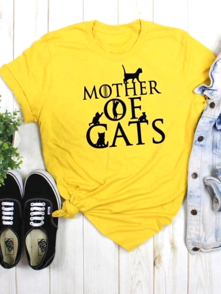 أم القطط طباعة المرأة تي شيرت قصير الأكمام س الرقبة فضفاضة المرأة التي شيرت السيدات موضة تي شيرت بلايز الملابس العصرية اليومية