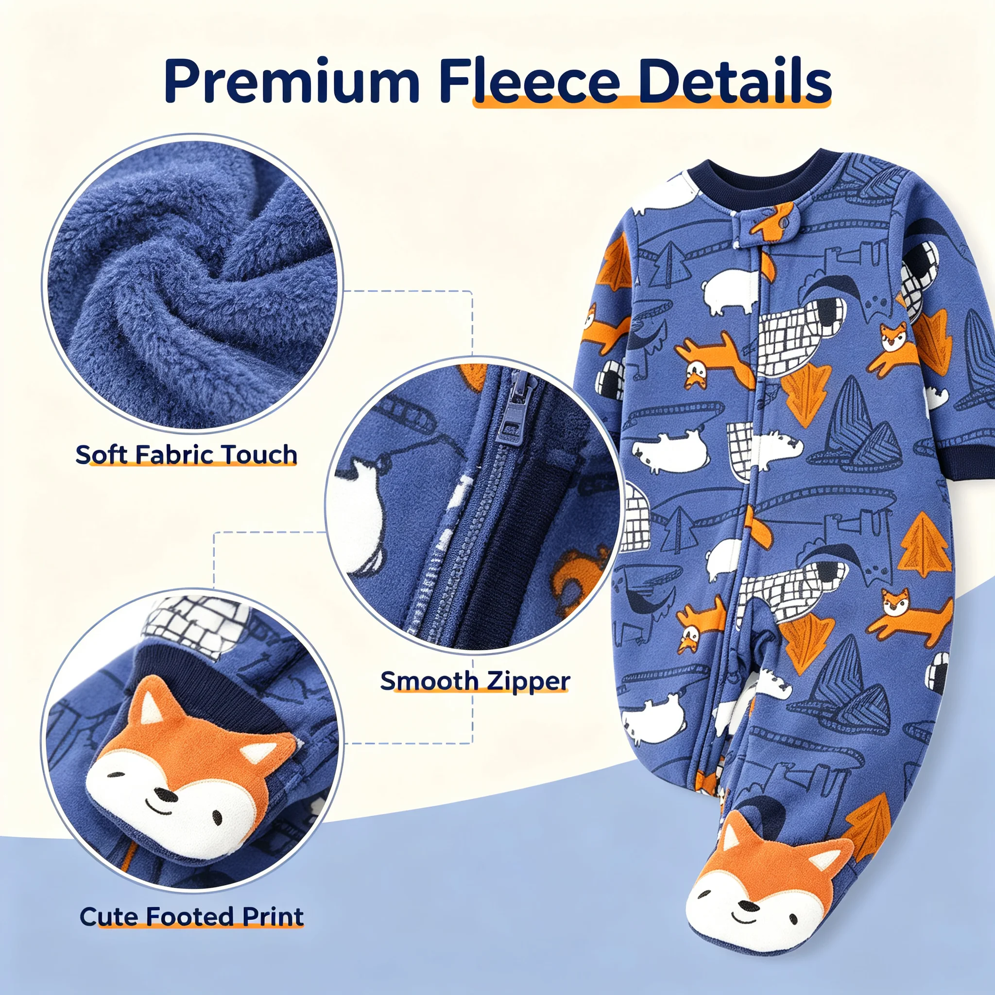 Soft Fleece Infant Footed Jumpsuit Long Sleeve Zipper Baby One Piece Romper Cute Animal Print Clothing 3-12M