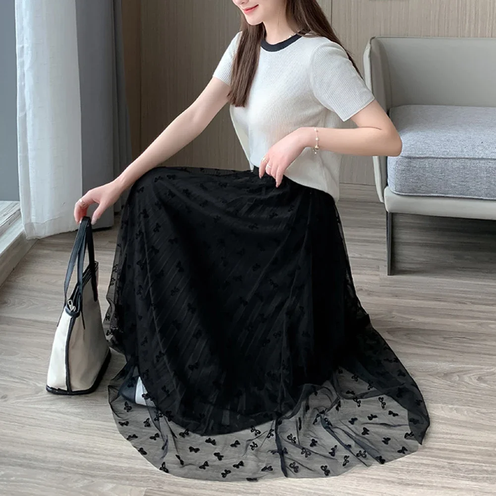 Mesh High Waist Skirt High Waist Fashion Skirt Daily Casual Outfit Basic Simple Skirt For Women Women Clothing