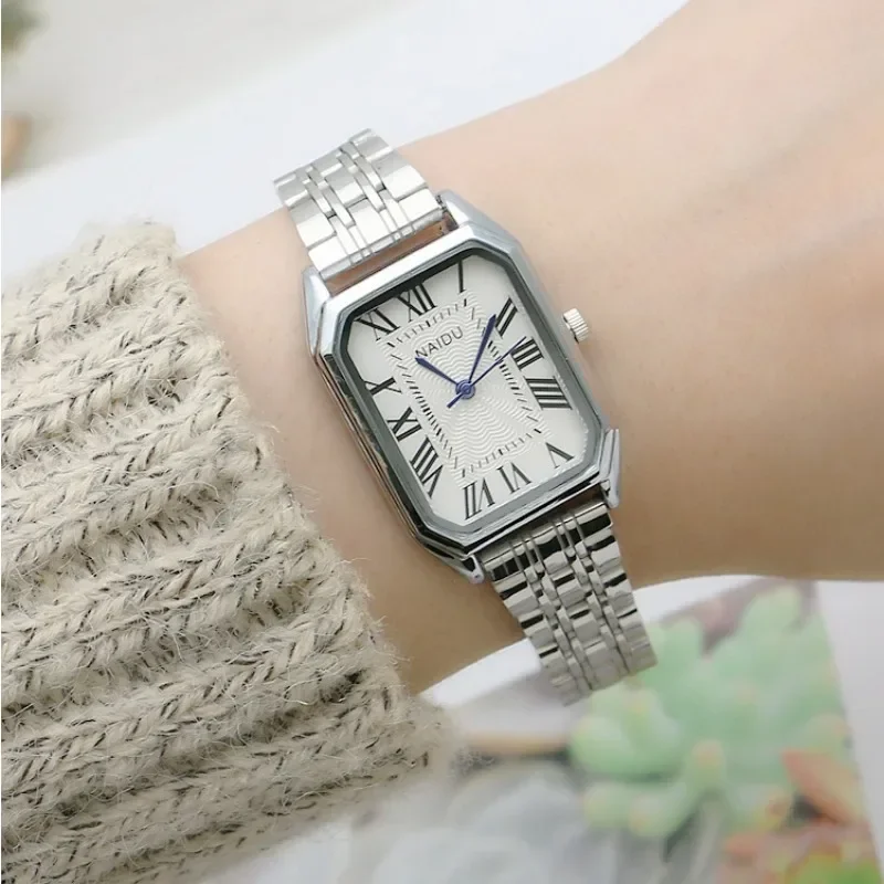 Relojes Retro para mujer, esfera de cuarzo informal clásica, correa de cuero, reloj rectangular, relojes de pulsera de moda