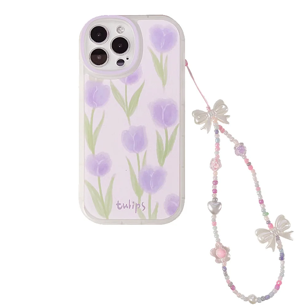 Purple rose flower cute bracelet woman girl cartoon phone case for iphone xr xsmax 7 8 plus x 13 11 14 15 pro max 12 mini cover