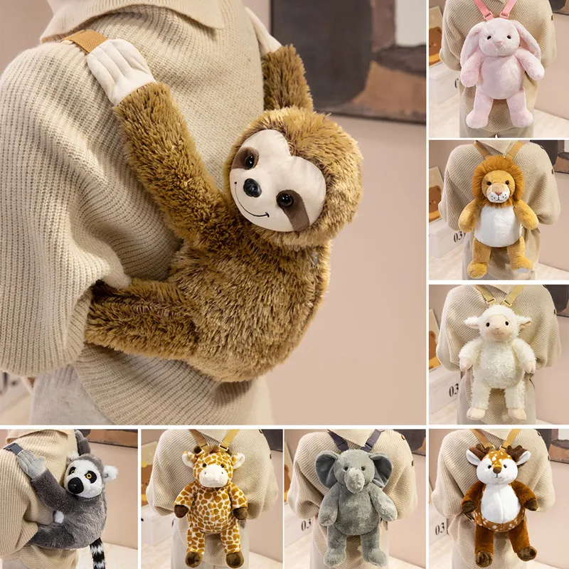 Plecak ze zwierzętami z dżungli Lew Leniwiec Słoń Jeleń Lalka Pluszowa Urocza Wypchana Zwierzęca Torba na Ramię Duża Torba Crossbody Zabawka