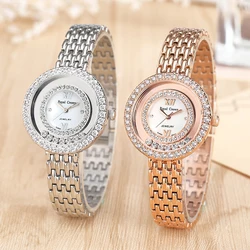 Moving Crystal Luxury Jewelry Clock Lady Women's Watch Fashion Hours Dress Colorful Bracelet Brass Rhinestone Girl Birthday Gift