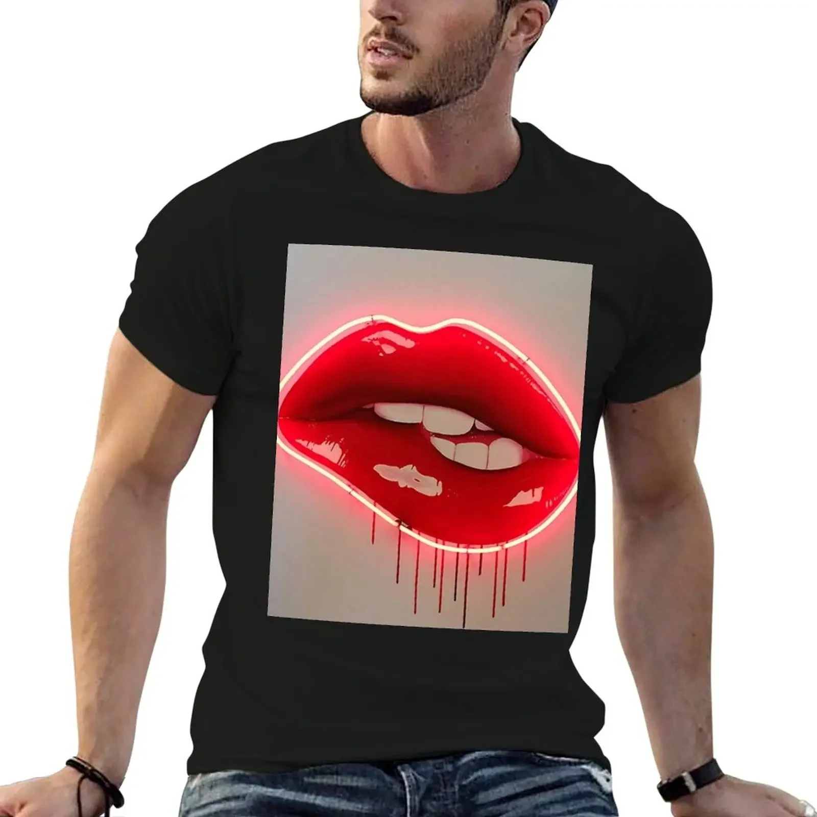 

Neon Lip Biting Tapestry T-Shirt fashion shirts hippie clothes Man t-shirt anime stuff black t shirts for men