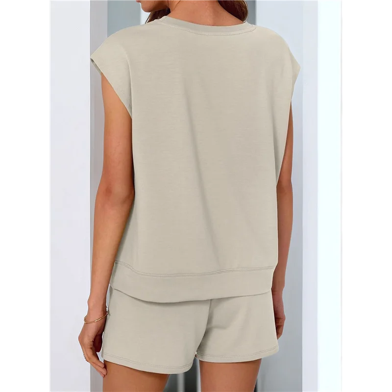 A18P-2-teiliges Set für Damen, lässiges Sommer-Lounge-Set, Flügelärmel-Tops und elastische Taillen-Shorts, Trainingsanzug