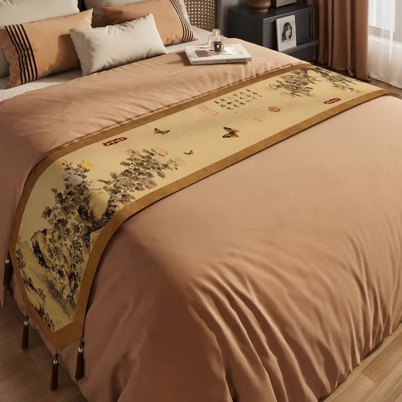 1pcs Retro Bed Runner Homestay Bedroom Tail Towel Bed Decorations Room Arrangement Home Textiles Exhibition Hall Bedend Towels
