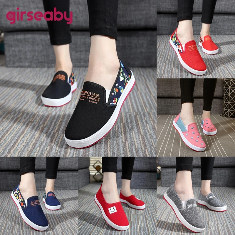 Girseaby Woman Spring Autumn Comfortable Flats canvas shoes Round toe Flat Slip on Asakuchi Large size 35-40 Casual Date F950