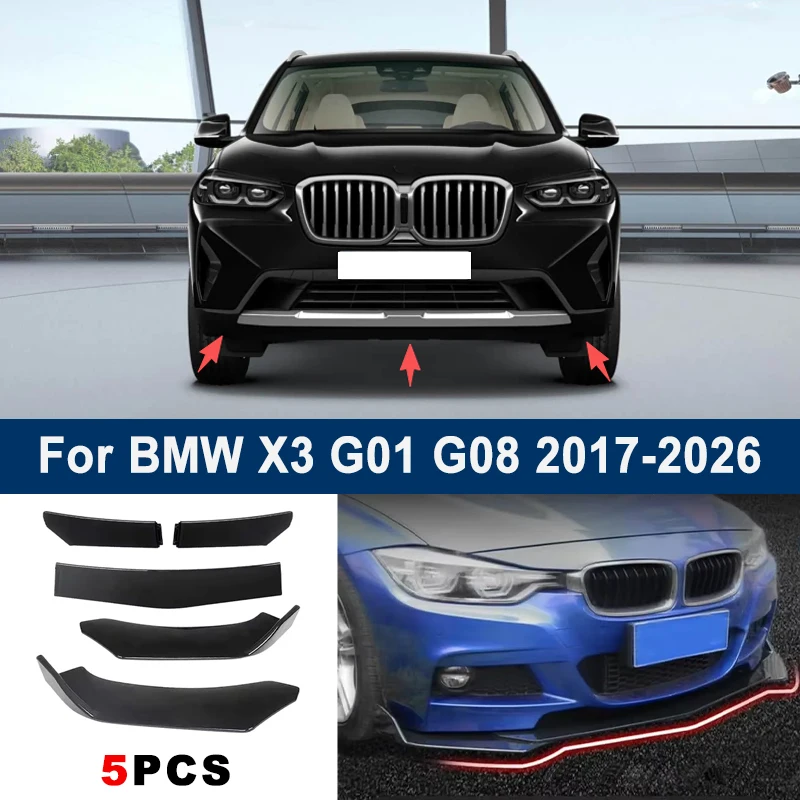 

Adjustable 5Pcs Sectional Front Spoiler Lip For BMW X3 G01 G08 2017-2026 Front Bumper Splitter Car Exterior Sport Body Kit