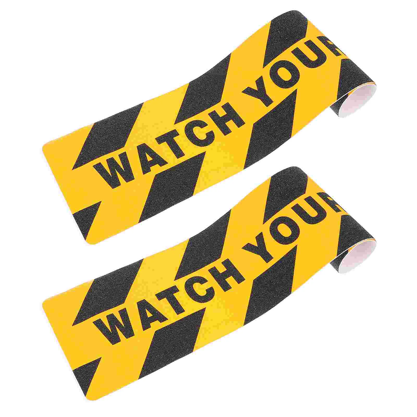 2 Pcs Floor Warning Anti-slip Stickers Child Rug Tape for Tile Safety Stripe Rubber Peva Glitter Watch Your Step