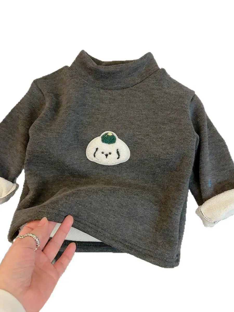 Thiened Wool Silk Base irt Autumn Winter Children's Thermal Top Girls Boys Warm Versatile Clothes Long Sve T-irt