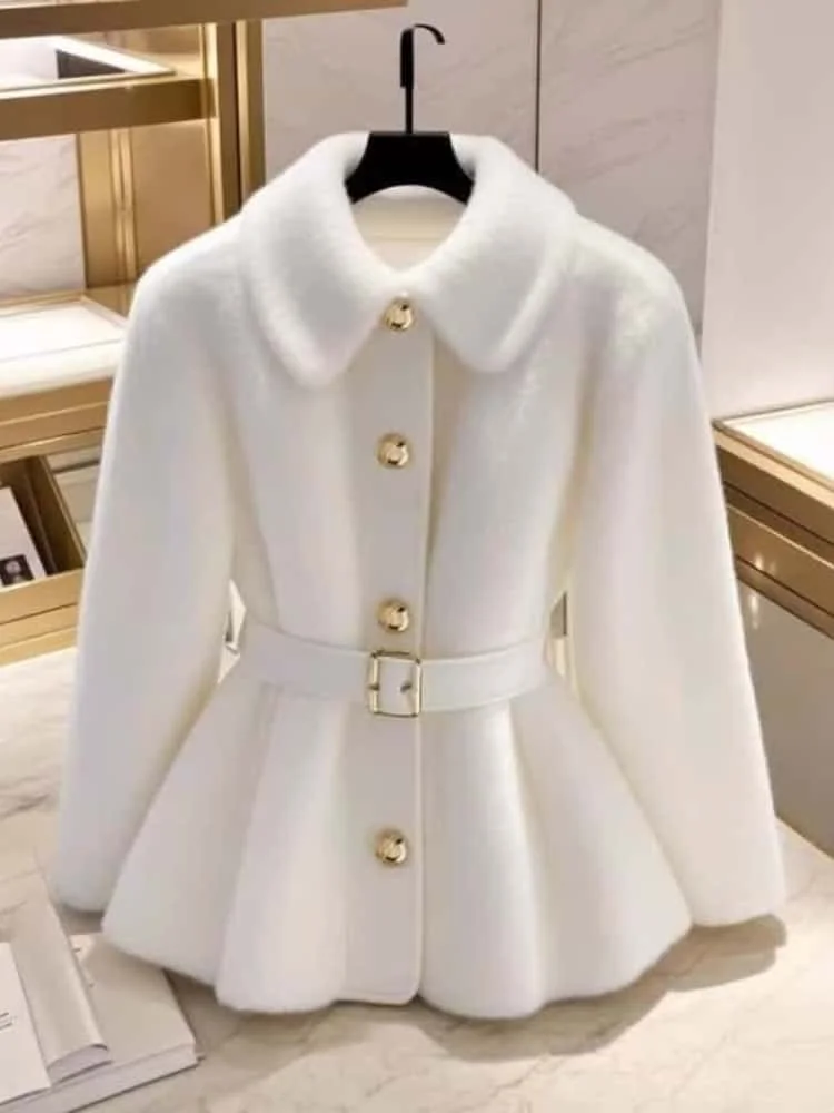 2024 Autumn Winter Cardigan For Women Coats Turn Down Collar Long Sleeve White Thick Loose Fashion Single Breasted Female Tops