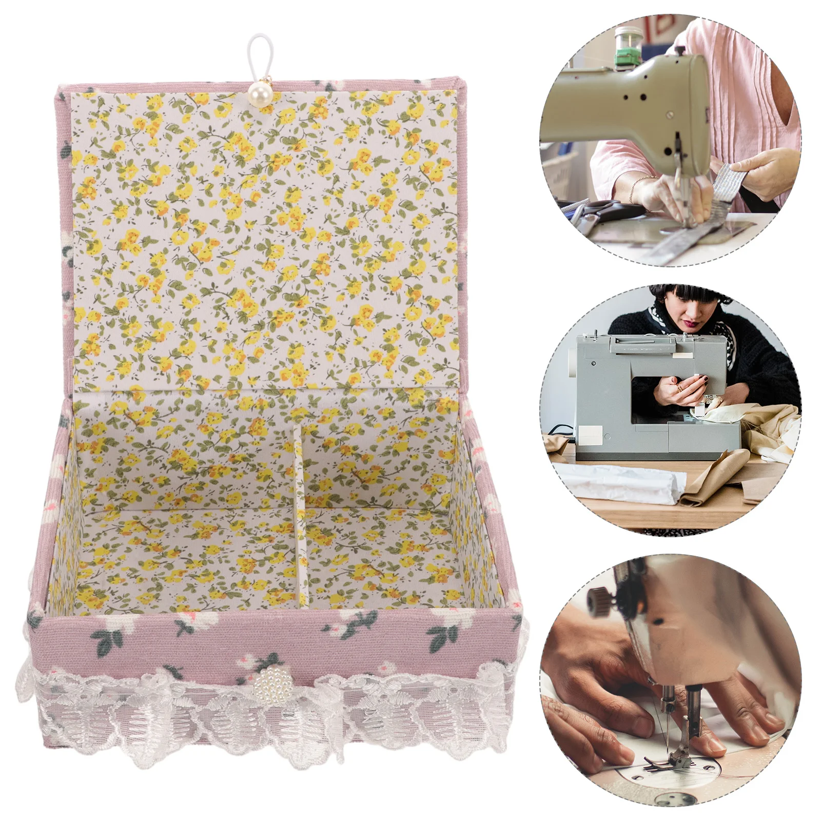 

Portable Small Sewing Kit Box Needle Thread Storage Organizer Fabric Boxes Handwork Tools Students Dormitory Purple Bear