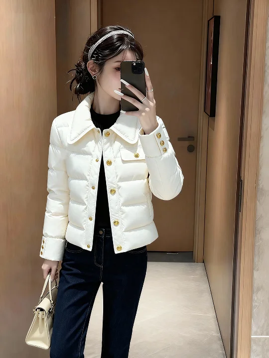 

Утепленная белая хлопковая стеганая куртка-пуховик в корейском стиле для зимы, прямого кроя, для повседневной носки