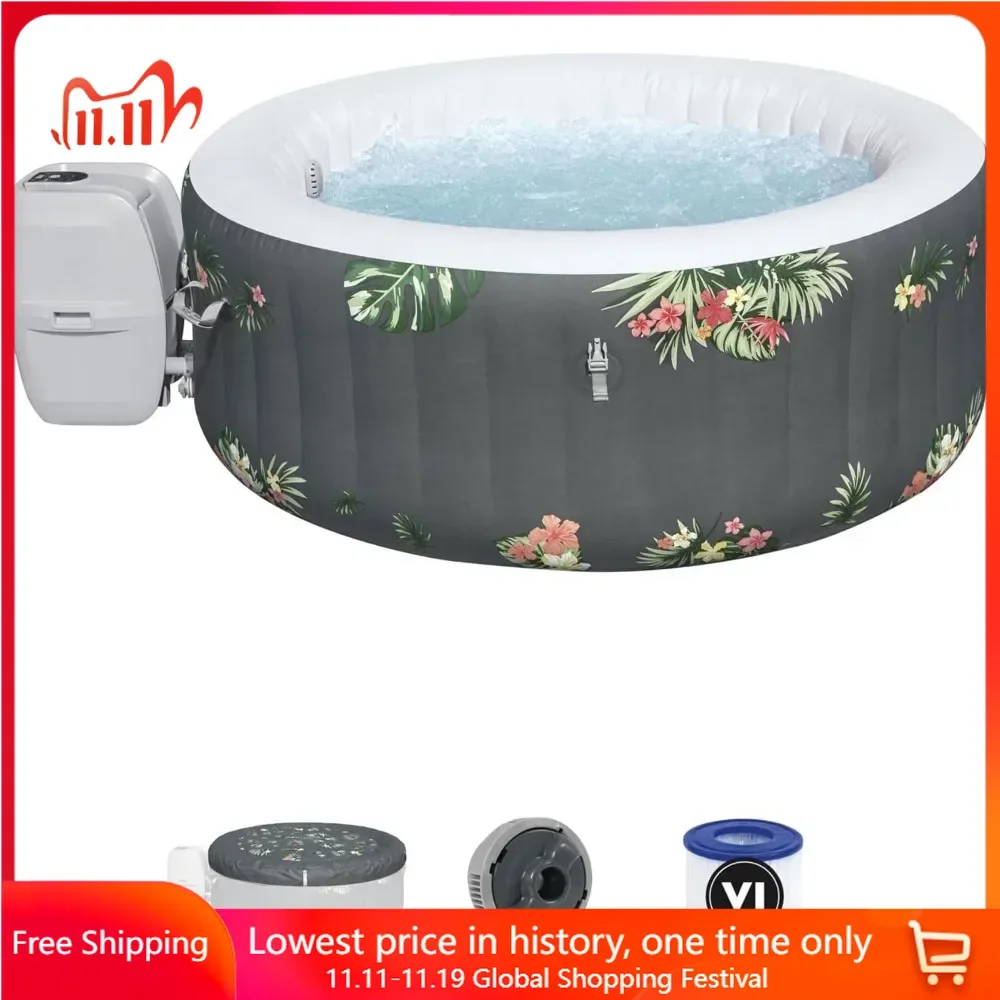 Outdoor Hot Tub with 110 AirJets and EnergySense Cover, Portable Outdoor Spa, Large Round 2 To 3 Person Inflatable Hot Tub