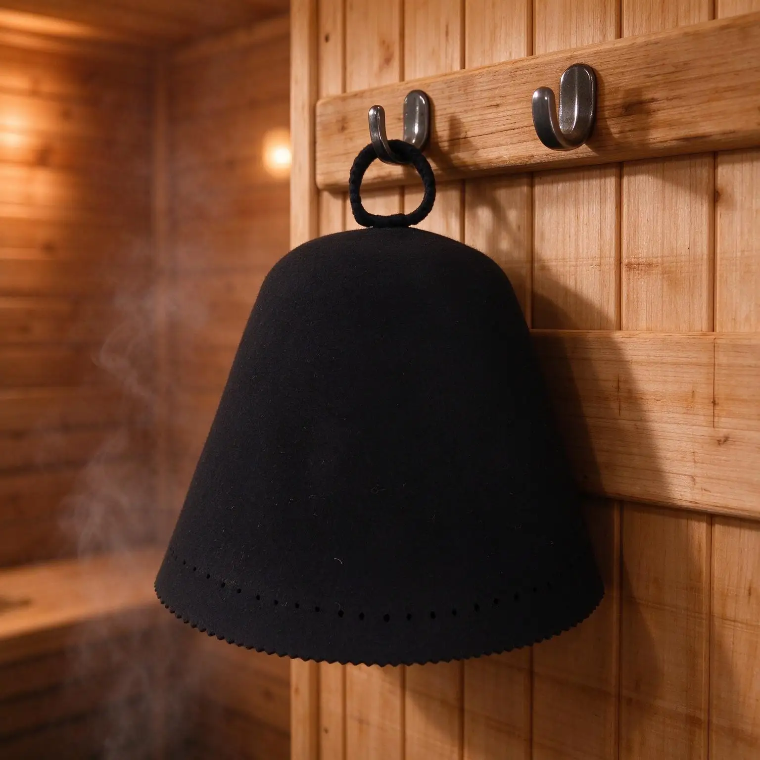 S Size 100% Merino Wool Felt Sauna Hat Black, Anti-overheating Breathable Anti-Scald Sauna Head Cover for Sauna Banya Spa