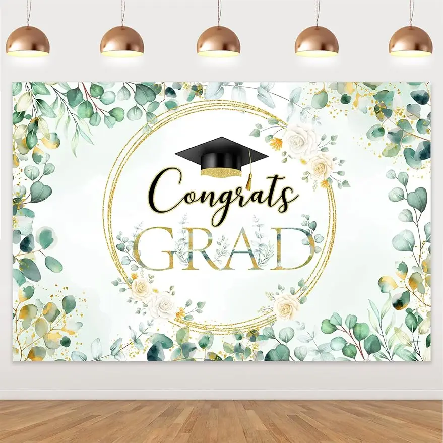 

Cheereveal Green and Gold 5x3ft Watercolor Floral Graduation Theme Background Cloth,Congrats 2024 Graduation Party Supplies