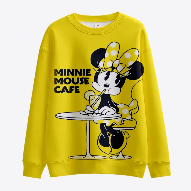 2022ฤดูใบไม้ร่วงใหม่แฟชั่นของผู้หญิงลำลอง Disney Mickey และ Minnie พิมพ์เสื้อยืดคอกลมแขนยาวผู้หญิง Pullover