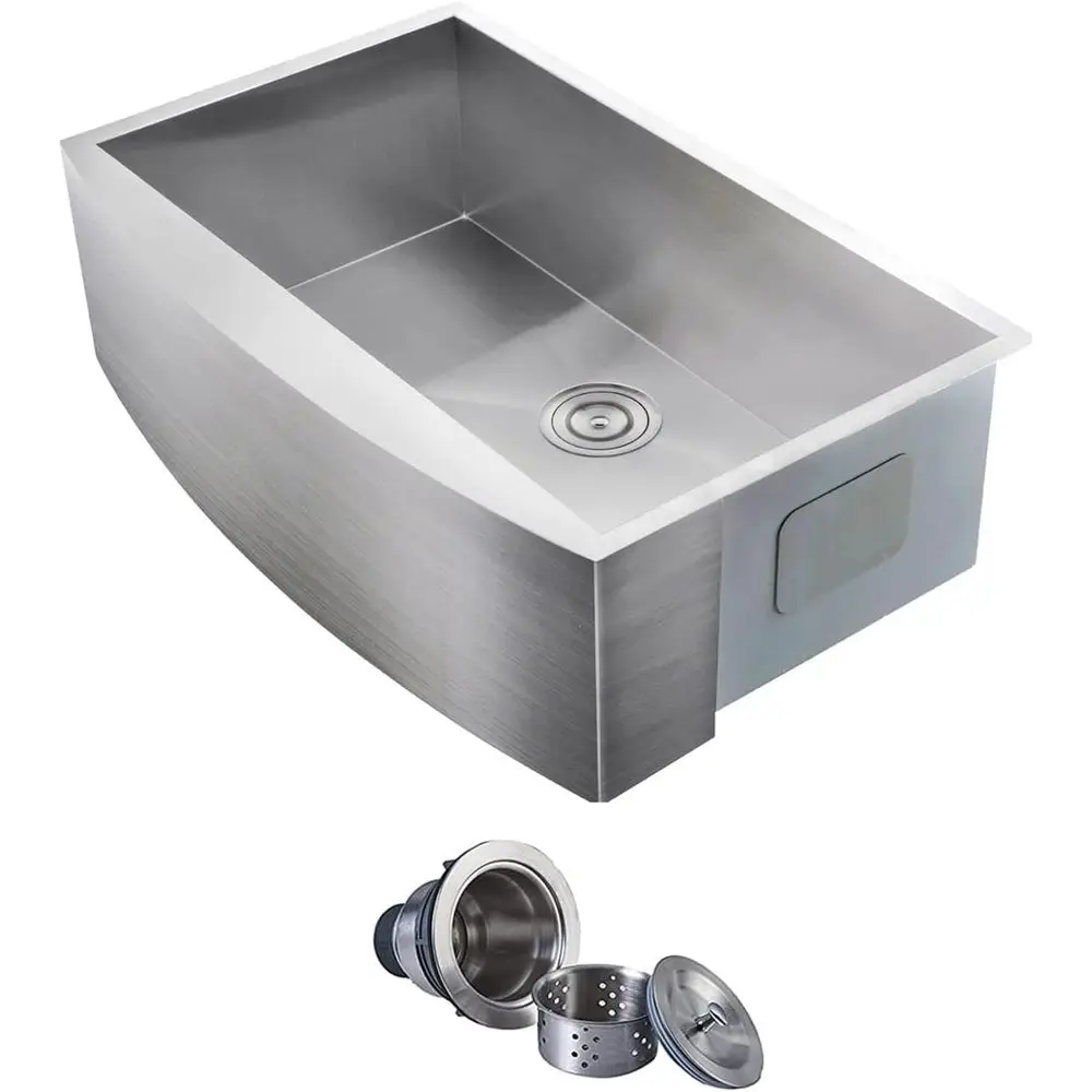 

Commercial 33 Inch 304 StainlSteel armhouse Sink, Single Bowl Kitchen Sinks 16 Gauge 9 Inch Deep Handmade Undermount arm Apron r