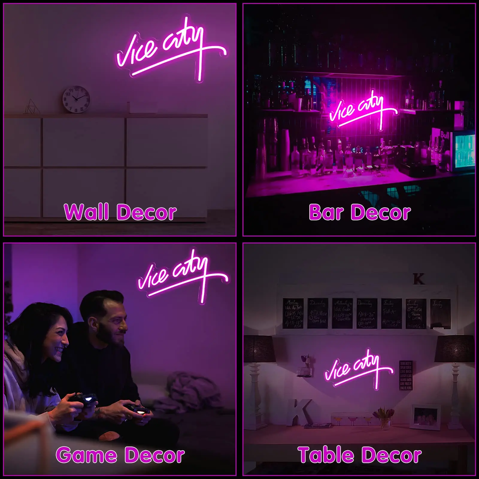 Pink Vice City Neon Sign Luzes LED, Cartas de Quarto, Alimentado por USB, Sala de jogos, Bar Party, Interior, Home Arcade, Loja, Wall Decor