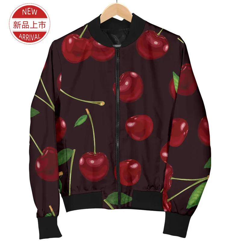 Autumn New Cherry Blossom 3D Printing Jacket Fruit Cherry Graphic Jaackets For Men Funny Streetwear Lapel Jackets For Women Tops