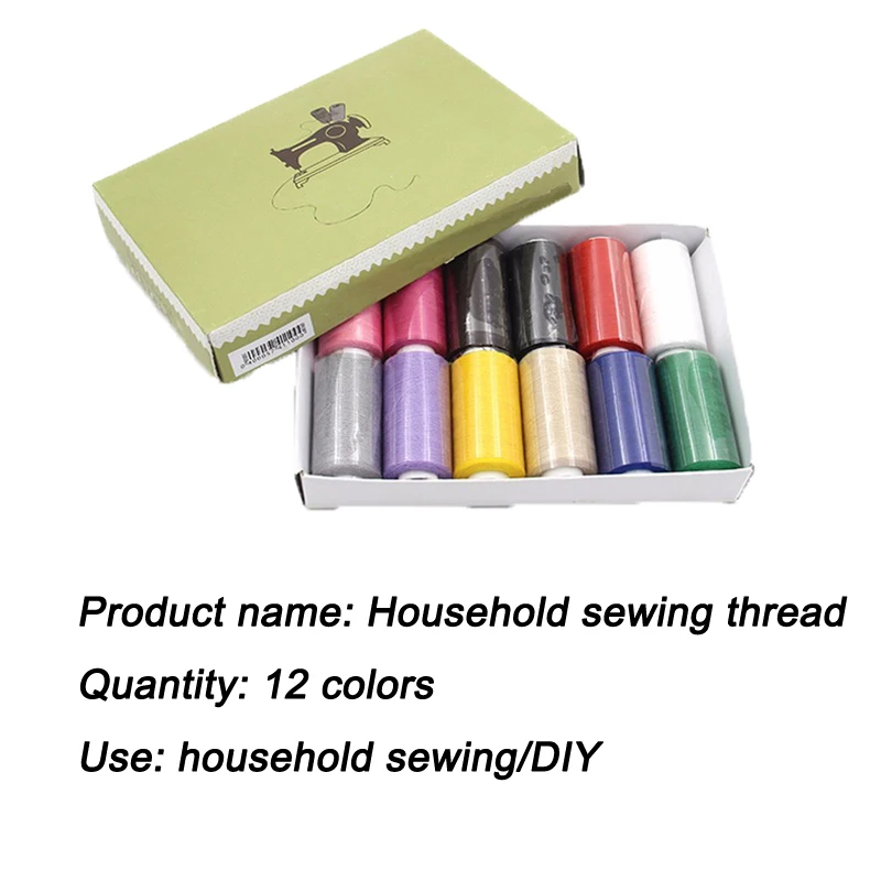 Sewing Thread Kit 12 color home sewing thread boxed with colored polyester sewing thread for hand sewing and embroidery