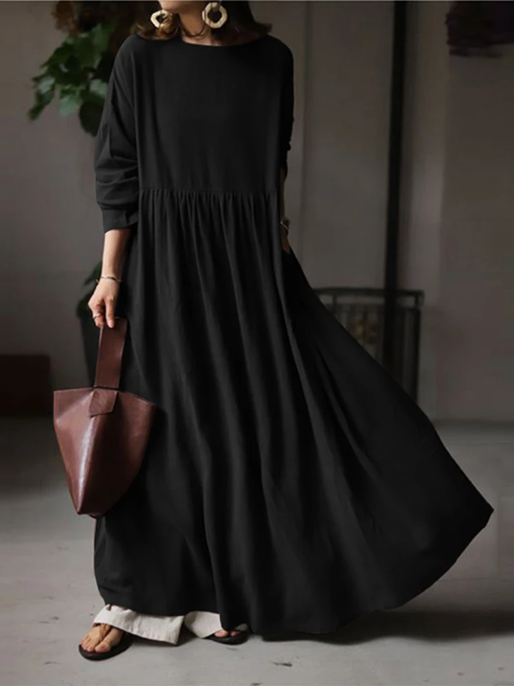 ZANZEA autunno solido abito lungo Oversize prendisole donna cotone abito Casual manica lunga pieghettato Maxi abiti eleganti Maxi abiti