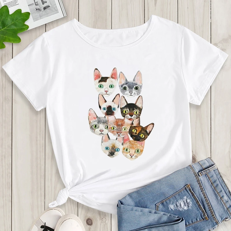 Kawaii Girls Tees abbigliamento Cute Cartoon Cat Print camicetta Womans t-shirt Summer Trend Harajuku Streetwear manica corta Casual Top