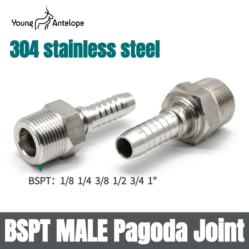 

304 Stainless Steel BSPT Male Thread Pipe Fitting Hose Barb Pagoda Joint Coupling Connector3/8 1/2 1/4 High pressure oil pipe