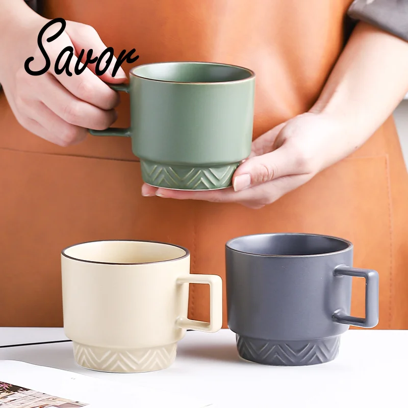 

300ML Ceramic Coffee Milk Cup Breakfast Mug Retro Japanese Style Female Office With Nordic Ins Spoon Tableware Set