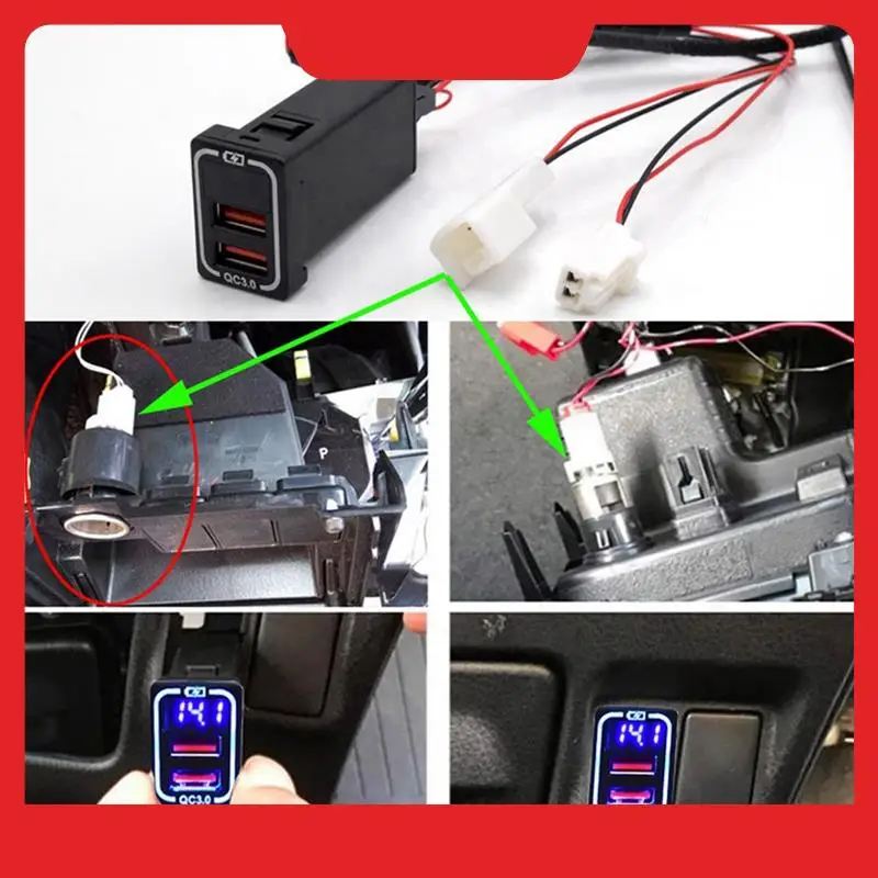 

QC3.0 Car USB Port Fast Charger For TOYOTA Camry Land Cruiser 200 RAV4 Corolla Adapter LED Voltmeter