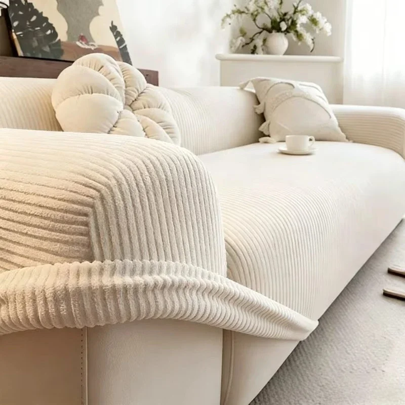 Thick Soft Corduroy Sofa Cover,1/2/3/4Seater Non-Slip Elastic Slipcover Full Wrap Machine Washable Couch Protector Universal Fit