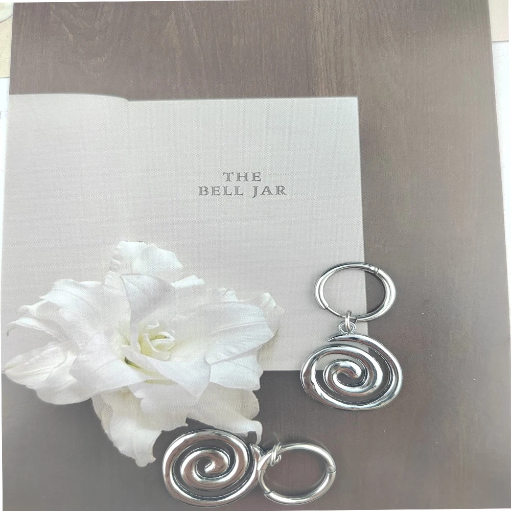 Punk Spiral Vortex Star Hoop Earrings Stainless Steel Cool Charms Unisex Goth Y2K Grunge Jewelry Accessory