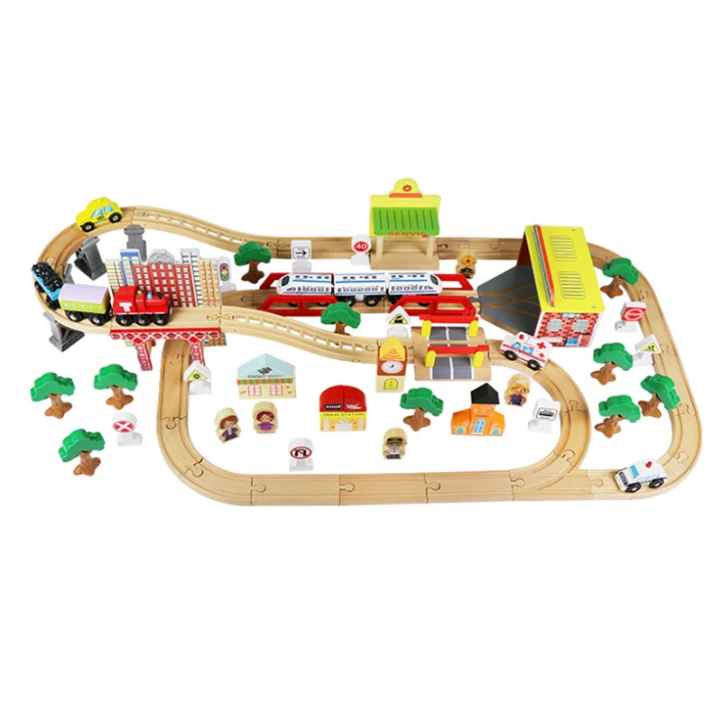 Wooden High Speed Rail Train Track Highway Ring Set Wooden Railway Electric Magnetic Train Toy  Wood Rail Toy Boy G10