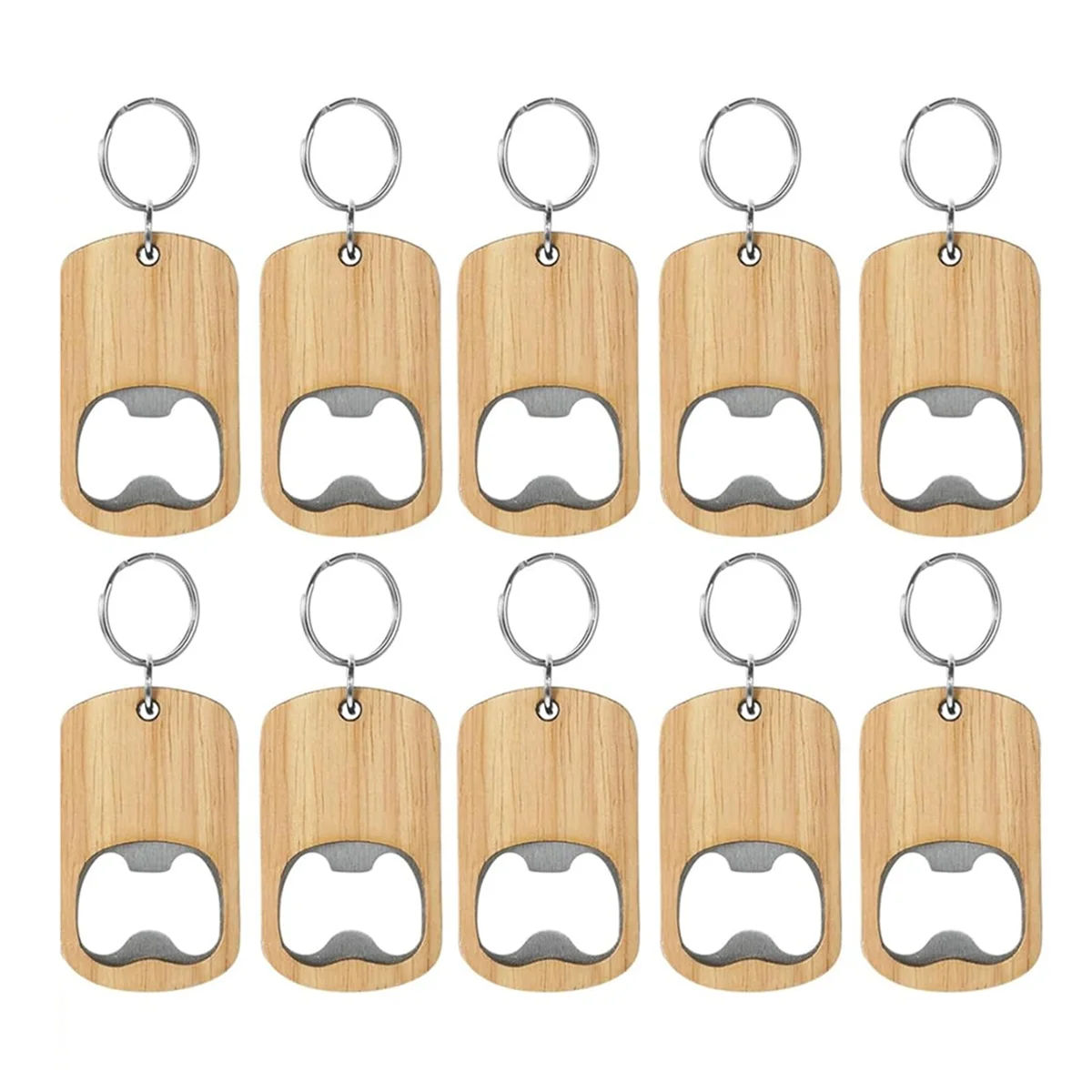 10 Pcs Wood Bottle Opener Keychain Bottle Openers Set Kit Blanks Engraving Key Chains Key Tag for Home Kitchen Party