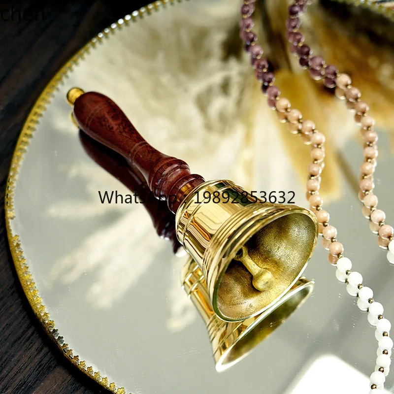 

Handmade Brass Mango Wood Handle Handheld Rattle Dinner Bell