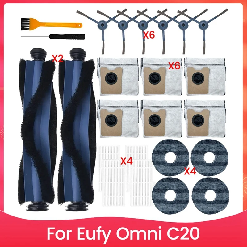 

ABKJ-Accessories Kit For Eufy Omni C20 Robot Vacuum Main Side Brush Hepa Filter Mop Cloth Dust Bags Replacement Parts