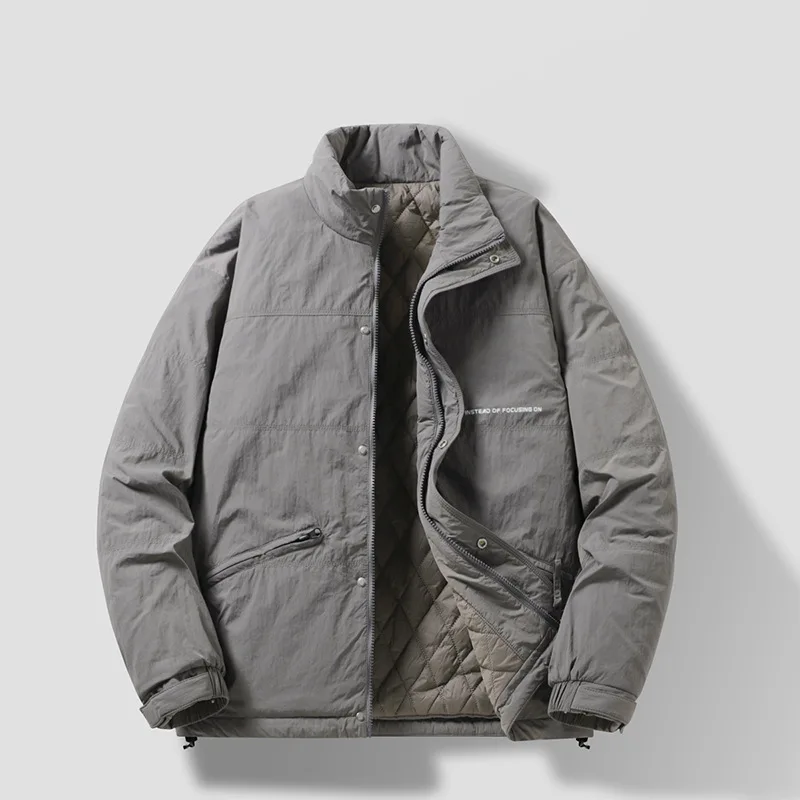 

Зимний мужской пуховик, модное мужское пальто-карго с буквенным принтом и воротником-стойкой, свободная легкая мужская верхняя одежда на молнии с длинными рукавами