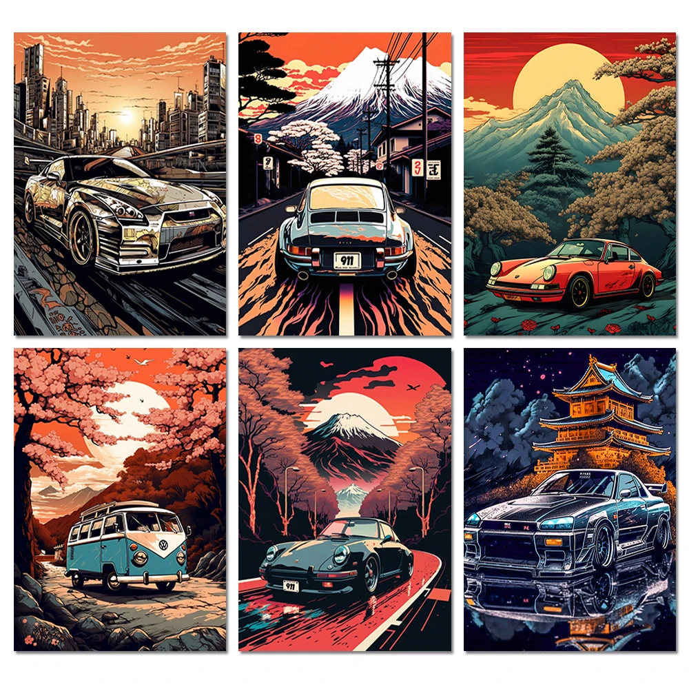 Landscape Diamond Painting Cars Retro Full Diamond Mosaic Embroidery Cross Stitch Japanese Style Kit Home Decor алмазная мозаика