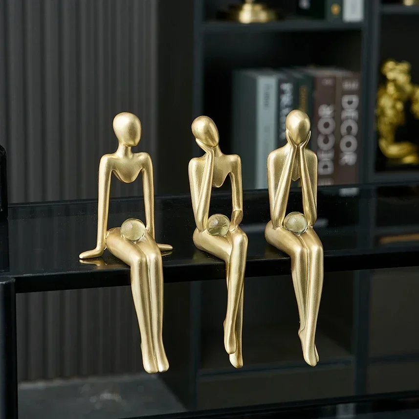 

Nordic Room Decoration Abstract Golden Resin Figure Statue Luxury Home Decor Accessories Desk Sculptures Figurines Craft Gift