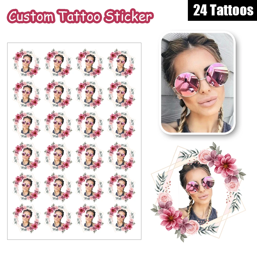 

24 Designs Pink Romance Valentine's Day Wreath Flower Customized Personalized Waterproof Temporary Tattoo Sticker Pet Couple