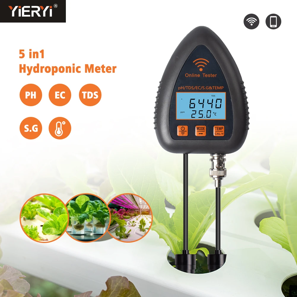 

24/7 Online WiFi PH Meter EC TDS S.G Temp Hydroponic Nutrient Tester Data Logger Tuya Remote Water Quality Monitor for Gardening