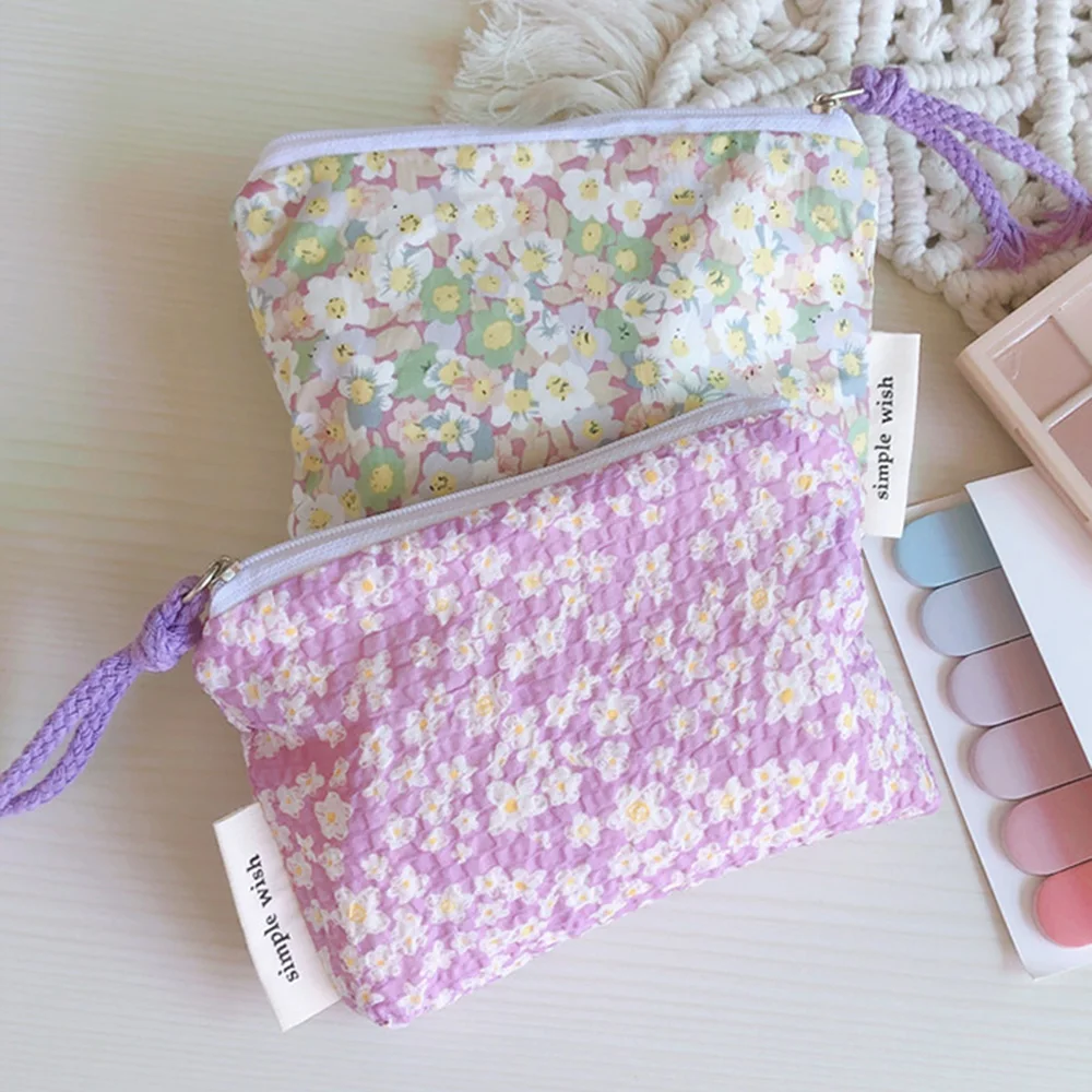 Small Flower Cosmetic Bag Cotton Mini Fabric Women Travel Make Up Toiletry Bag Korean Female Floral Purse Zipper Coin Pouch Case