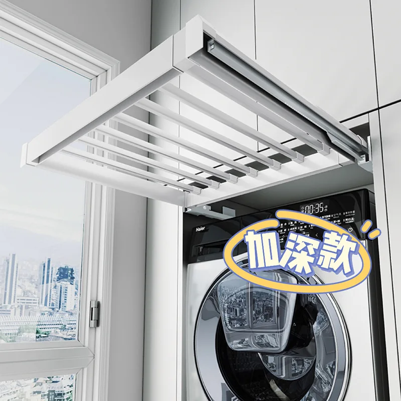 

Washing machine balcony invisible pull hanger above deepened telescopic drying rack pants rack dryer pull basket
