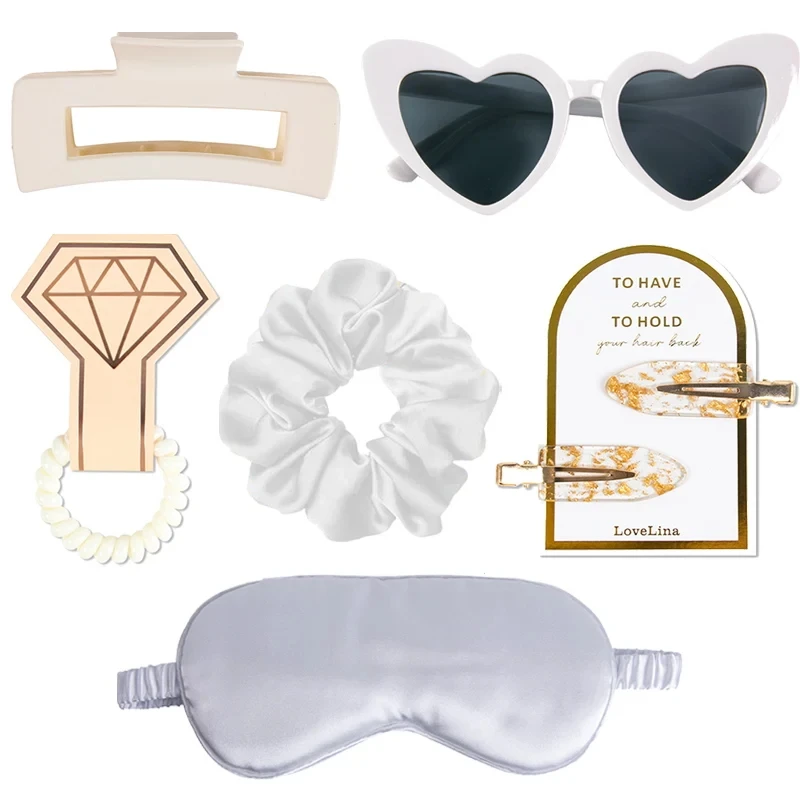 6pcs Bridesmaid Proposal Gifts Set Hair Clips Heart Sunglasses Scrunchies Satin Eyemask Set Bridal Shower decor Wedding Supplies