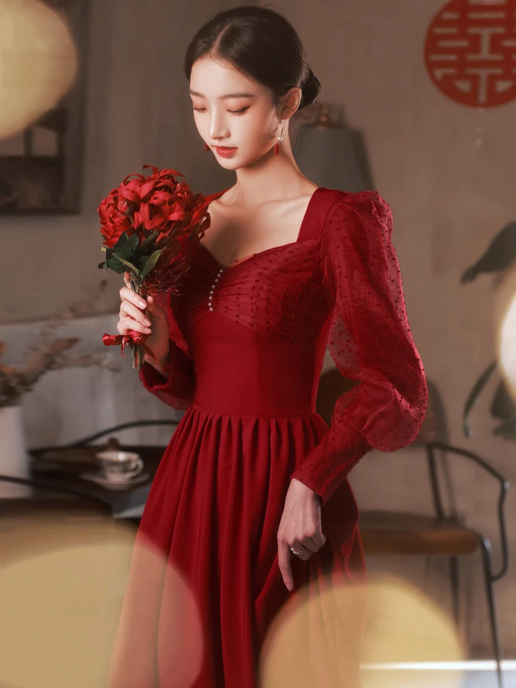 

Ele Red Wedding Dr for Women Princ Escape Sle Engagement Par Wear Long Evening Gown Sexy Ele Sle