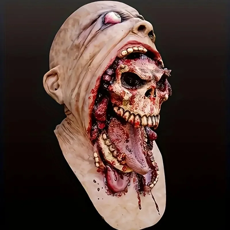Scary Deformed Bloody Skull Latex Mask, Spooky Horror Costume Accessory, Novelty Prop For Halloween Carnival Party