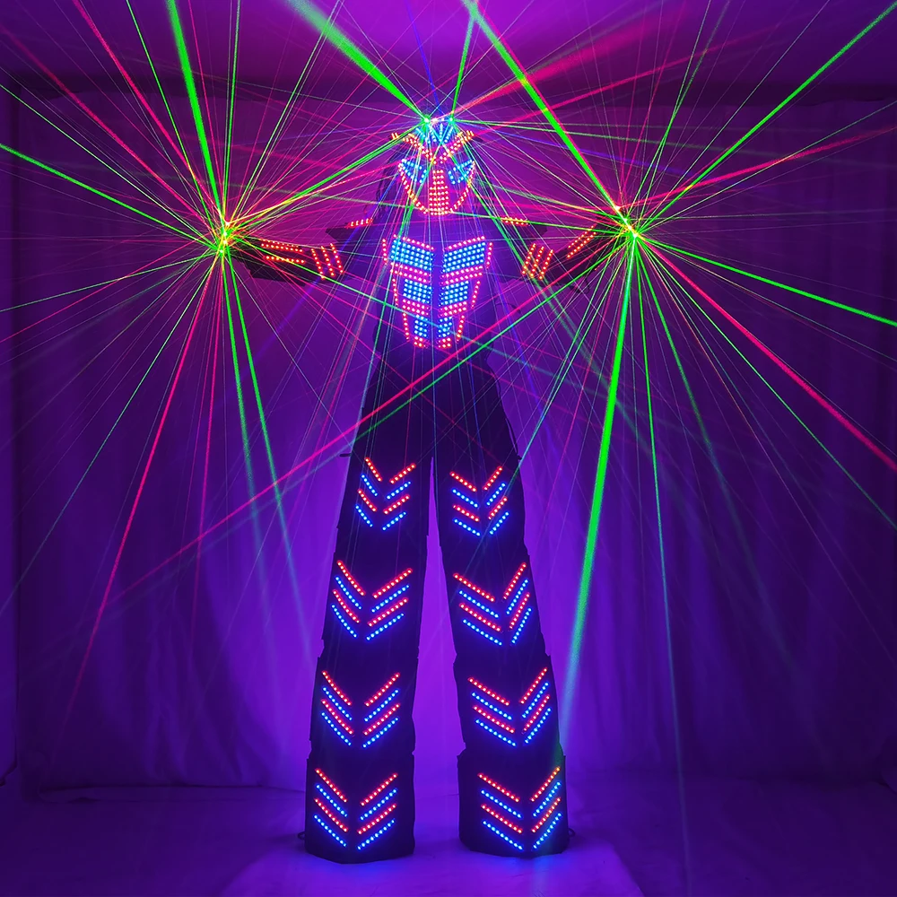 Trajes de Robot LED, disfraz luminoso de David Guetta, traje de Robot LED iluminado, ropa de zancos led