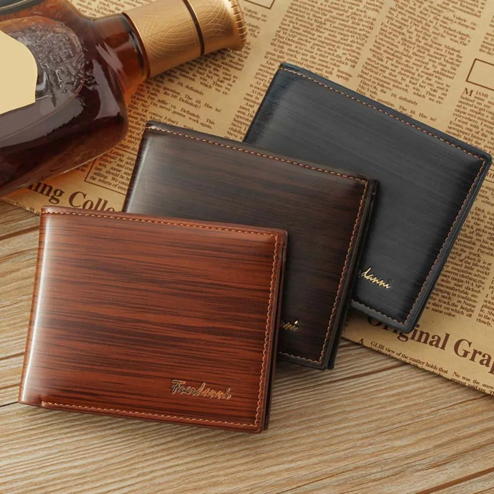 

Small Pocket Purse Men Short PU Wallet Multifunction ID Badge Holder 2 Fold Wallets Credit Card Case Large Capacity