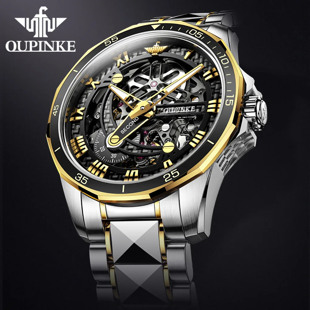 OUPINKE 3178 Mens Watch Original Brand Waterproof Luminous Automatic Mechanical Watch 50M Hollow Movement Watches Luxury Men  ﻿